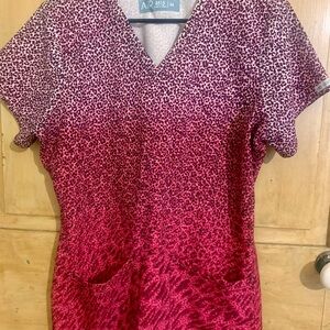 Med Couture Pink and Black Animal Print Scrub top